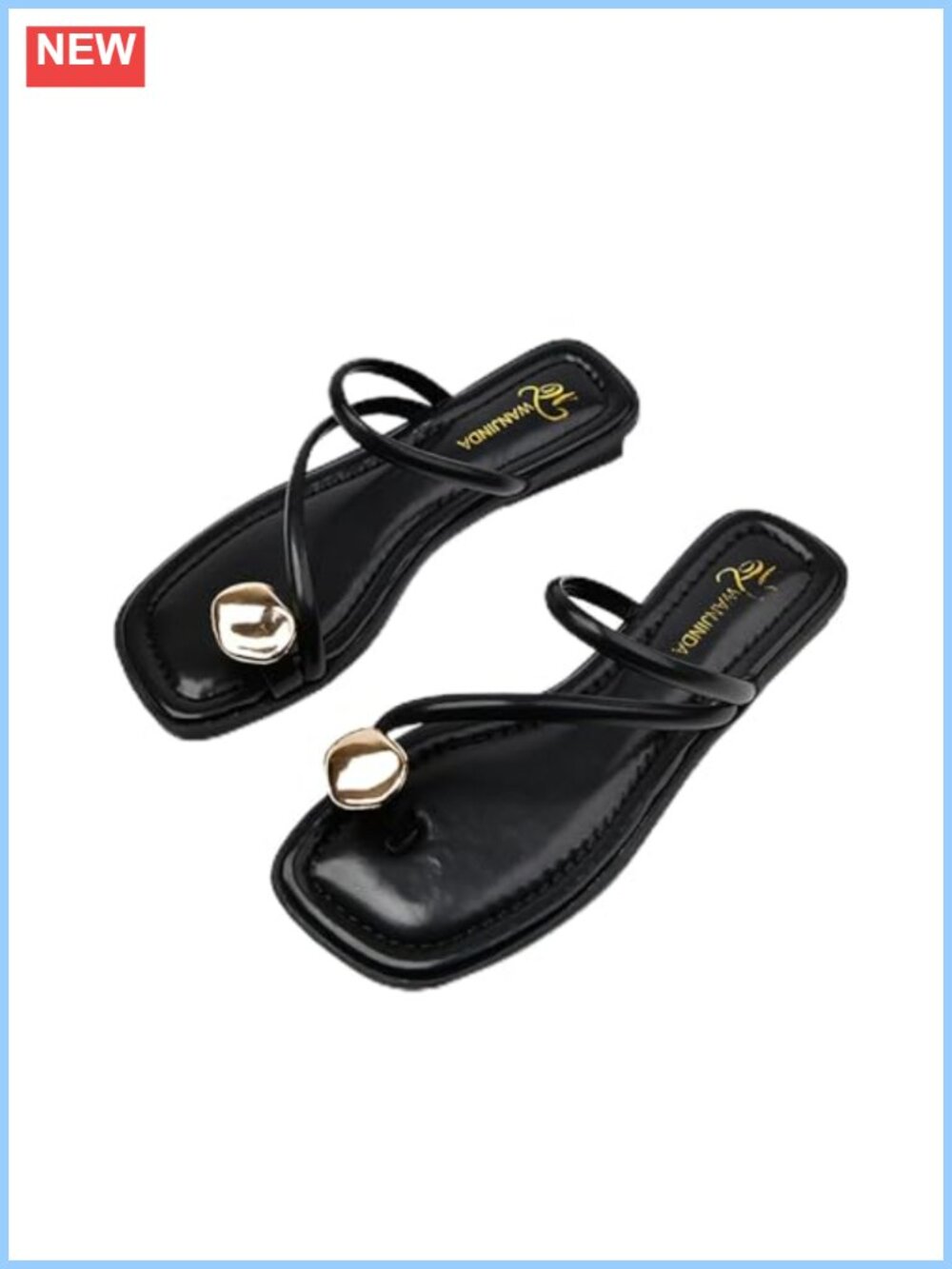 Women's PU Leather Strappy Flat Metal Toe Ring Sandals Square Open Toe Low